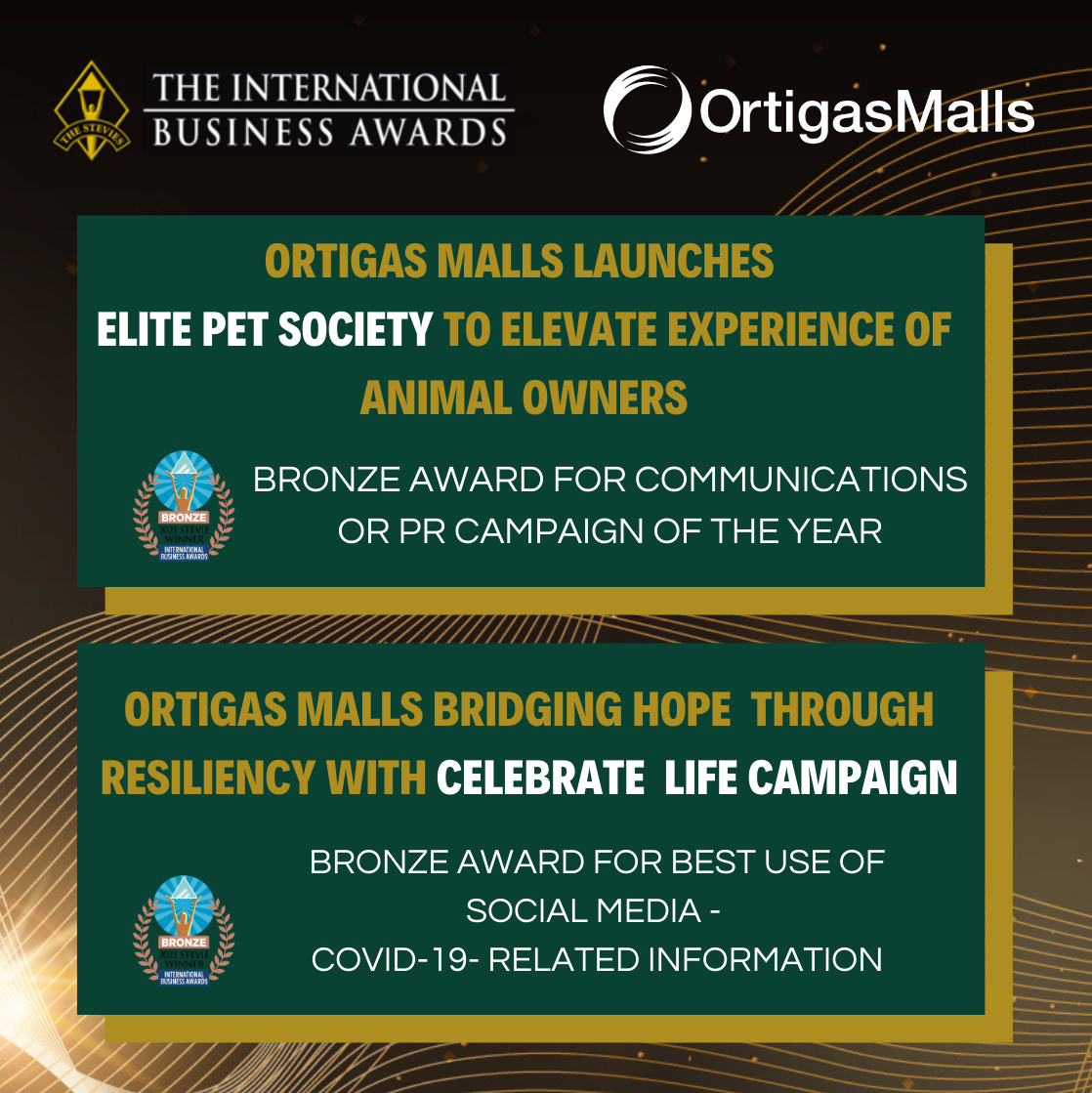 Ortigas Malls Wins Two Bronze Awards at the 18th Annual Stevie Business Awards